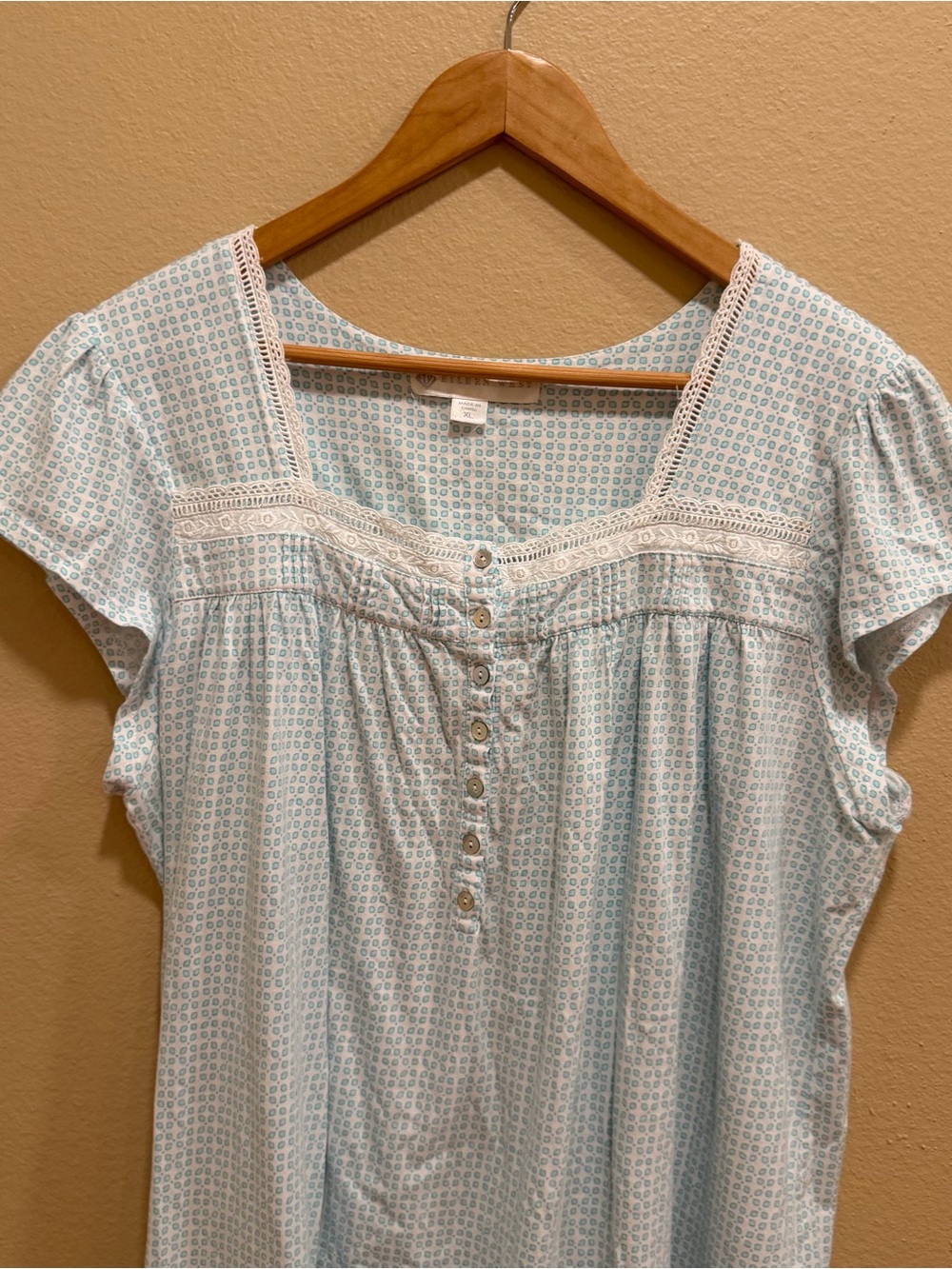 Eileen West Light Blue Smocked Short Sleeve Nigh Gown Dress XL - Picture 10 of 13